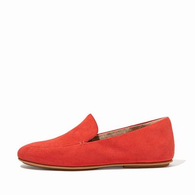 Fitflop Women's LENA Suede Flat Shoes - Coral Pink, KI3745896